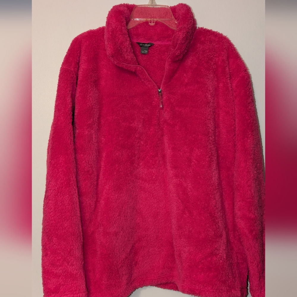 Eddie Bauer T2XL Tall Pink Sherpa Fleece 1/4 Half-Zip Pullover Jacket Cozy